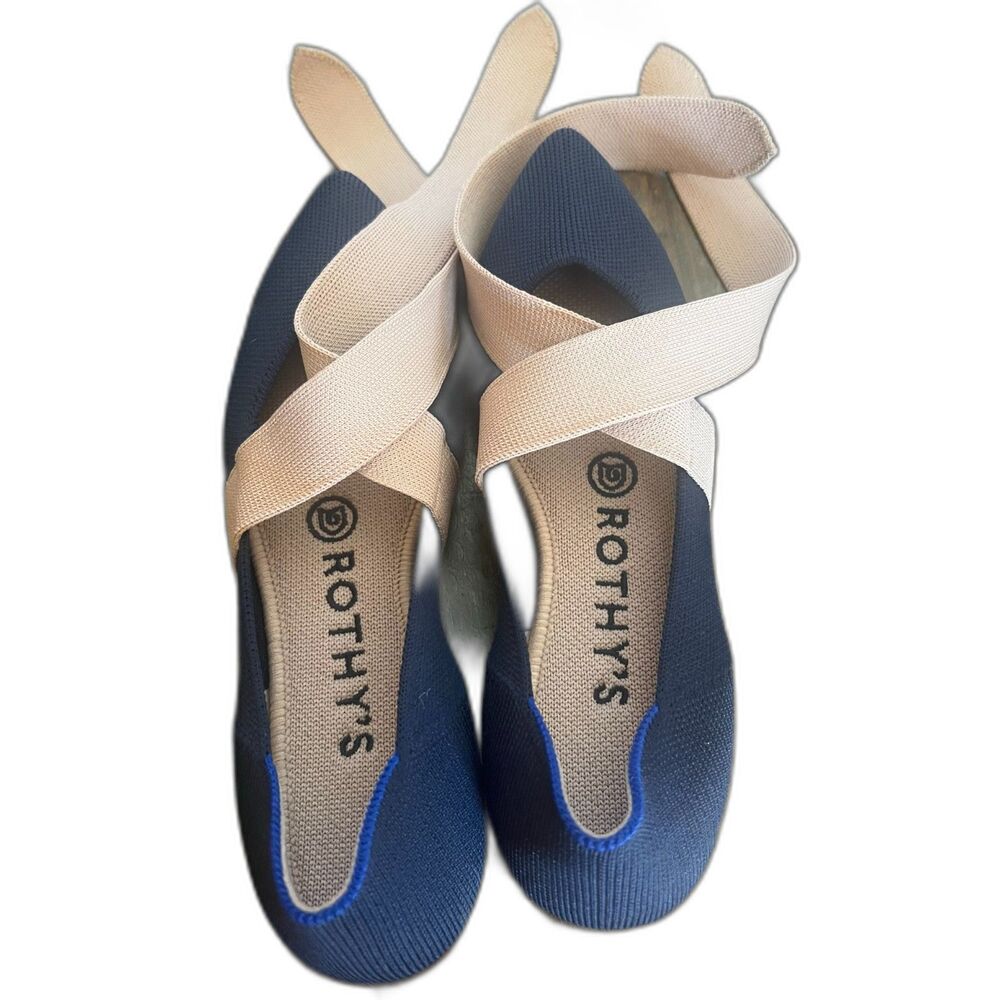 Rothy’s Mary Jane Flats Sapphire Blue with Bow Pointed Toe Shoes